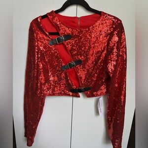 Red Sequin Buckle Top
